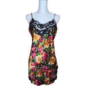 Victoria's Secret Vintage Gold Label‎ Floral Black Lace Slip Dress Size M